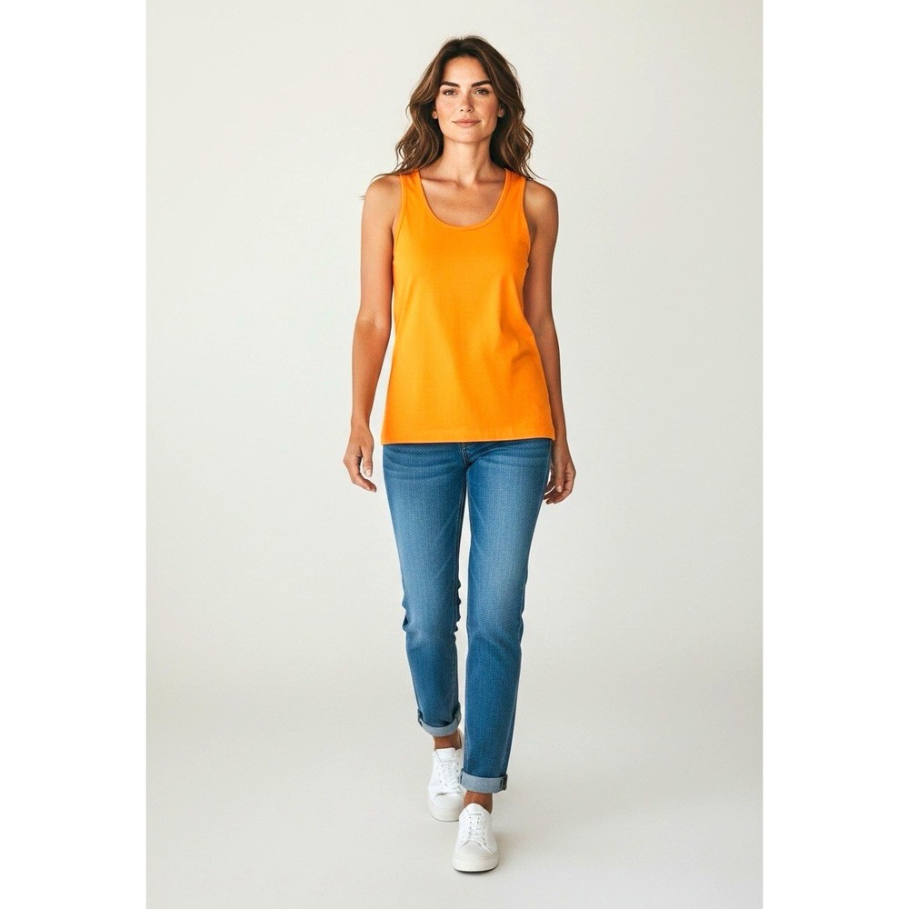 Lands' End Womens Orange Knit Scoop Neck Sleeveless Tank Top Solid 10-12 M